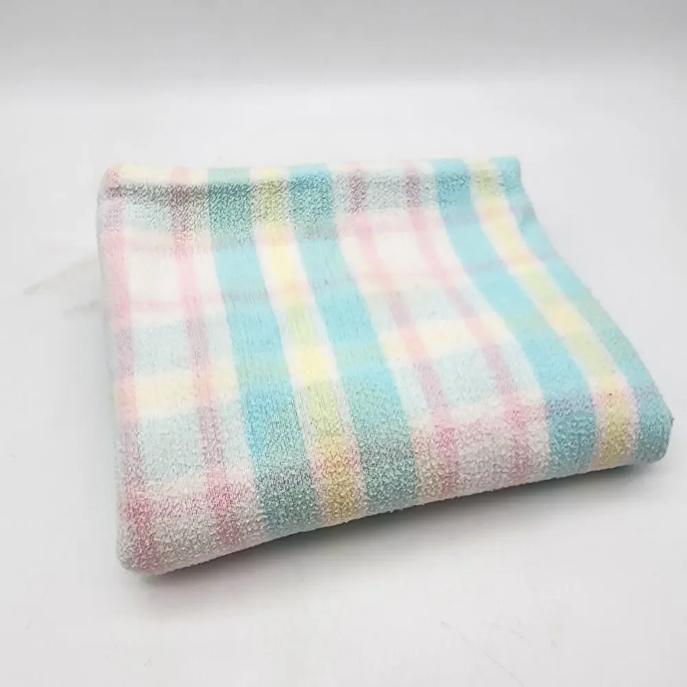 Vintage Carters Baby Receiving Blanket Pink Blue Yellow Plaid Stripe 100% Cotton
